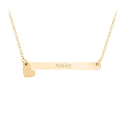 Engravable Bar Pendant with Heart Charm in 18K Gold Plated Silver