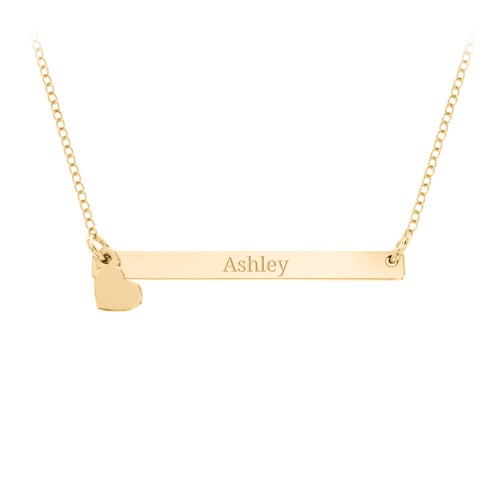 Engravable Bar Pendant with Heart Charm – 18K Gold Plated Silver