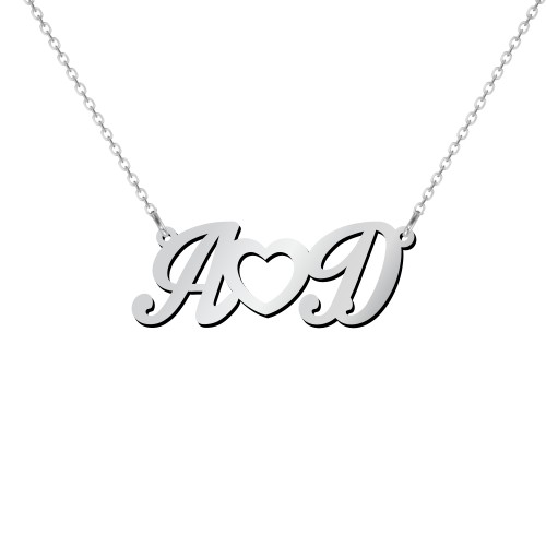 Initials and Heart Pendant – 10K White Gold