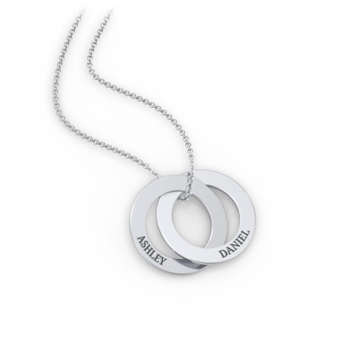 Engraved 2 Interlocking Russian Rings Necklace – Sterling Silver