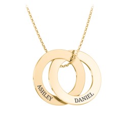 Engraved 2 Interlocking Russian Rings Necklace in 10K Solid Yellow Gold