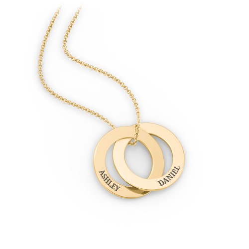 Engraved 2 Interlocking Russian Rings Necklace – 10K Yellow Gold