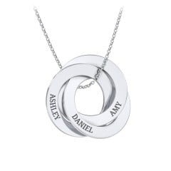 Engraved 3 Interlocking Russian Rings Necklace