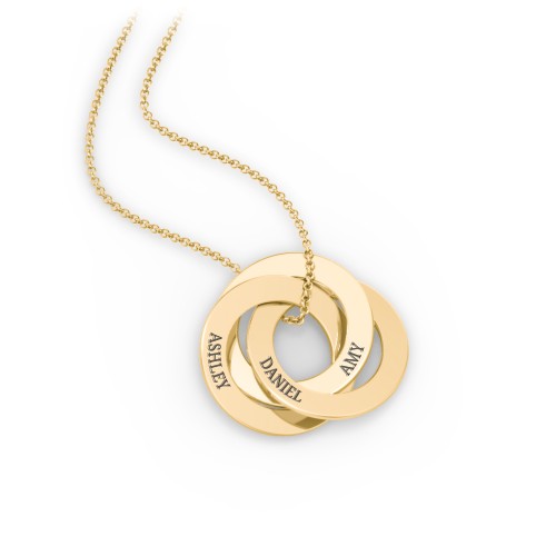 Engraved 3 Interlocking Russian Rings Necklace – 10K Yellow Gold