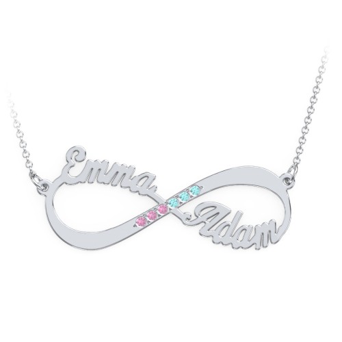 Infinity Name Necklace with Accents – 10K White Gold with Fancy Pink Premium Zirconia and Amethyst Premium Zirconia