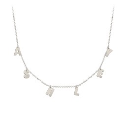 Initial Necklace with 6 Letters - Modern in 10K Solid White Gold