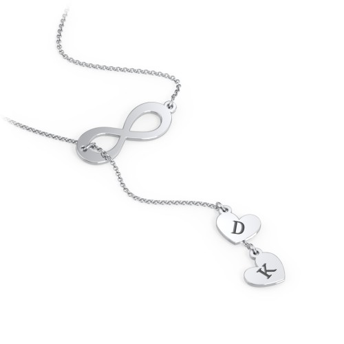 Infinity Lariat Necklace with Hearts – 10K White Gold