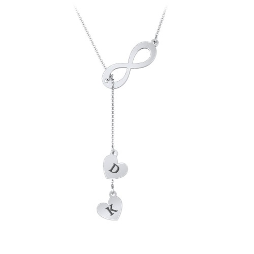 Infinity Lariat Necklace with Hearts – 10K White Gold