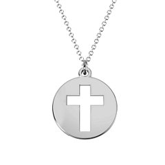 Cross Cutout Disc Necklace – Sterling Silver