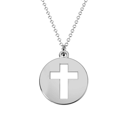 Cross Cutout Disc Necklace – Sterling Silver