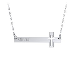 Engravable Cross Bar Pendant with Cross Cutout – Sterling Silver