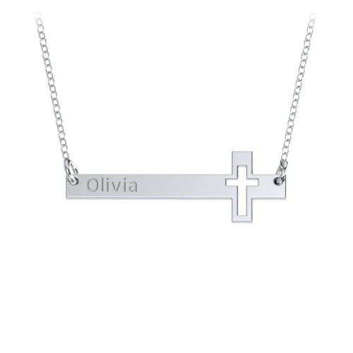 Engravable Cross Bar Pendant with Cross Cutout – Sterling Silver