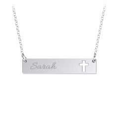 Engravable Bar Pendant with Cross Cutout – Sterling Silver