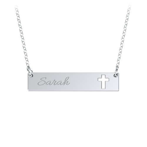 Engravable Bar Pendant with Cross Cutout – Sterling Silver