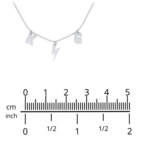 Initials Necklace with Lightning Bolt Charm – 10K White Gold