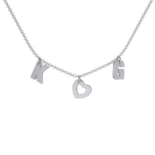 Modern Heart Initial Necklace – 10K White Gold