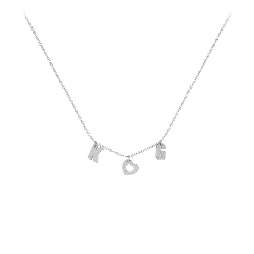 Modern Heart Initial Necklace – 10K White Gold