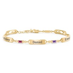 Engravable Family Bracelet with Baguette Birthstones (1-5 Stones)