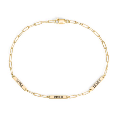 Mini Paper Clip Chain Bracelet with 1 - 4 Engravable Bars – 10K Yellow Gold