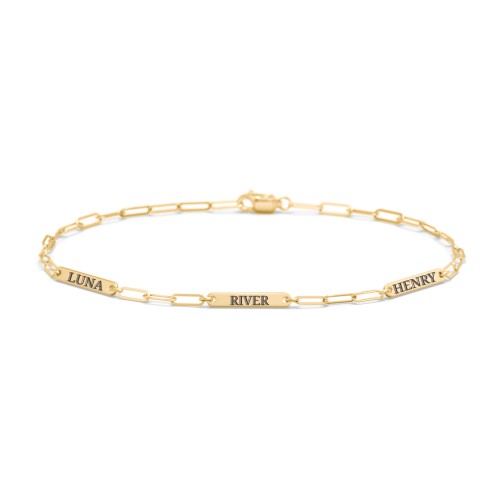 Mini Paper Clip Chain Bracelet with 1 - 4 Engravable Bars – 10K Yellow Gold