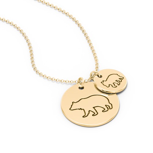 Engravable Mama Bear & Cub Disc Necklace – 10K Yellow Gold