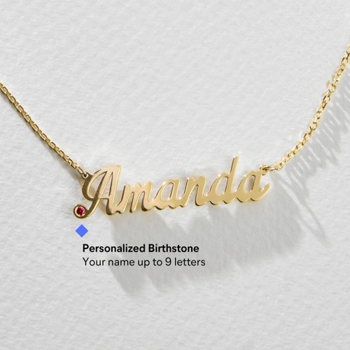 Personalized Birthstone Name Necklace – Sterling Silver with Ruby