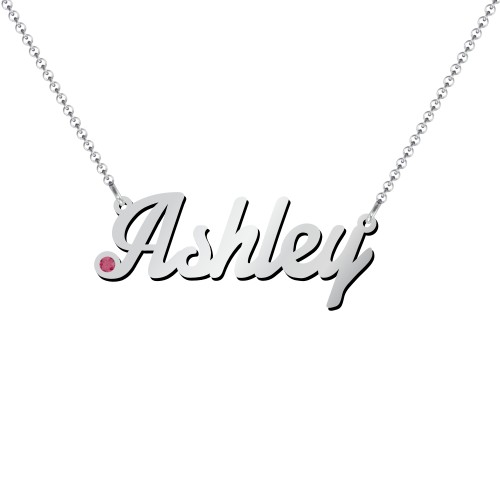 Personalized Birthstone Name Necklace – Sterling Silver with Ruby