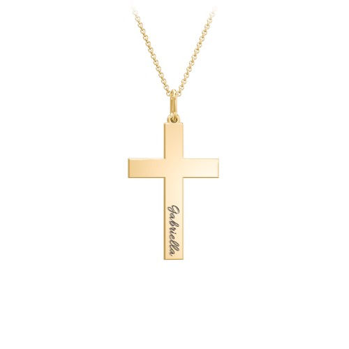 Classic Engravable Cross Necklace – 18K Gold Plated Silver