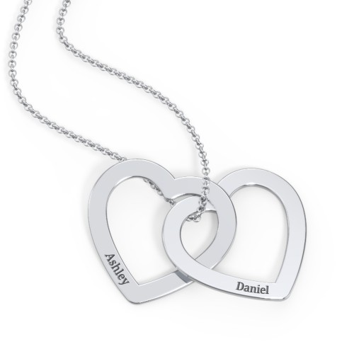 Engravable Interlocking Double Heart Pendant – Sterling Silver