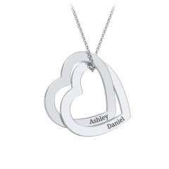 Engravable Interlocking Double Heart Pendant – 10K White Gold