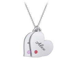 Engravable Hanging 2 Hearts Necklace with Birthstones