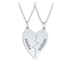 Engravable Split Heart Couples Necklace Set