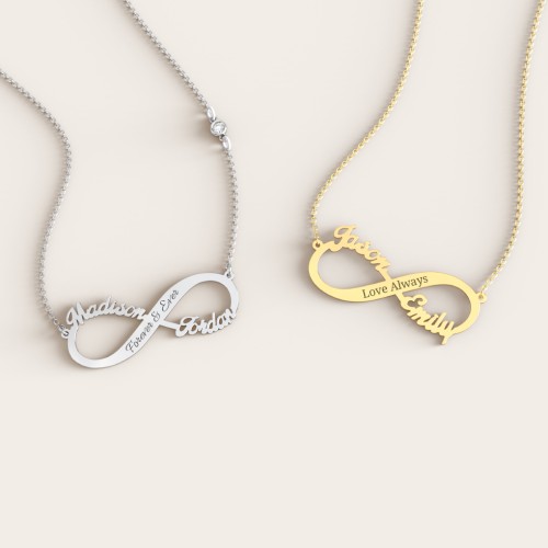 Engravable Two Name Infinity Necklace – Sterling Silver