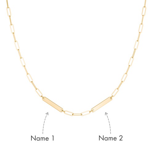 Mini Paper Clip Chain Necklace with 1 - 5 Engravable Bars – 10K Yellow Gold