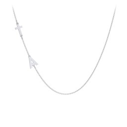 Personalized Offset Cross and Initial Necklace in 925 Sterling Silver