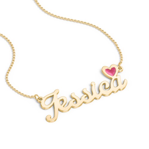 Personalized Name Necklace with Cold Enamel Heart
