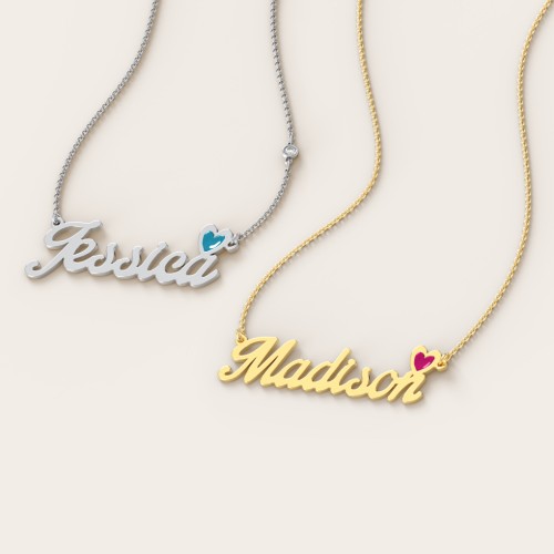 Personalized Name Necklace with Cold Enamel Heart – Sterling Silver