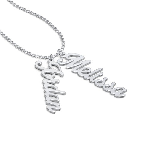 Personalized Vertical 2 Names Necklace in Glamorous Font – 10K White Gold
