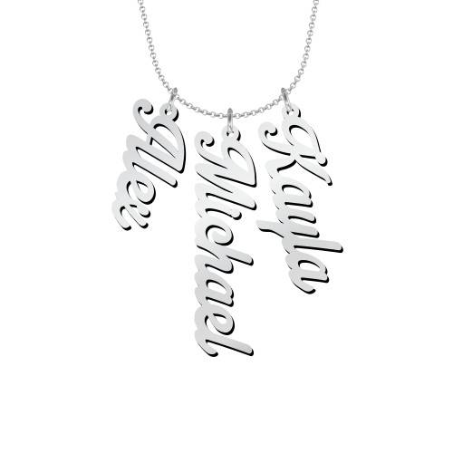 Personalized Vertical 3 Names Necklace in Glamorous Font – Sterling Silver
