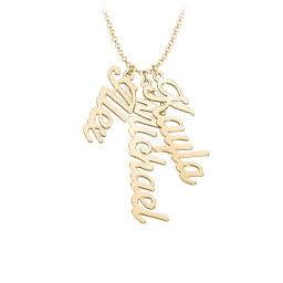 Personalized Vertical 3 Names Necklace in Glamorous Font in 10K Solid Yellow Gold