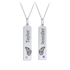 Engravable Butterfly Bar Necklace Set with Birthstones