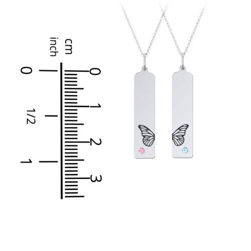 Engravable Butterfly Bar Necklace Set with Birthstones – 10K White Gold with Amethyst and Blue Sapphire