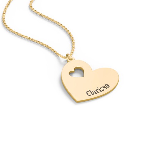 Engravable Heart In Heart Necklace with Heart Cutouts