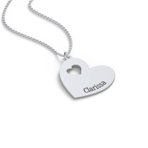 Engravable Heart In Heart Necklace with Heart Cutouts