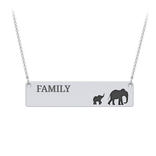 Engravable Mama Elephant Bar Necklace with 1 Calf – Sterling Silver