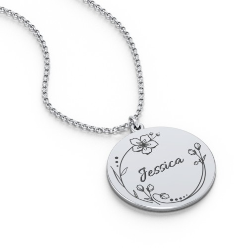 Engravable Floral Disc Necklace – 10K White Gold