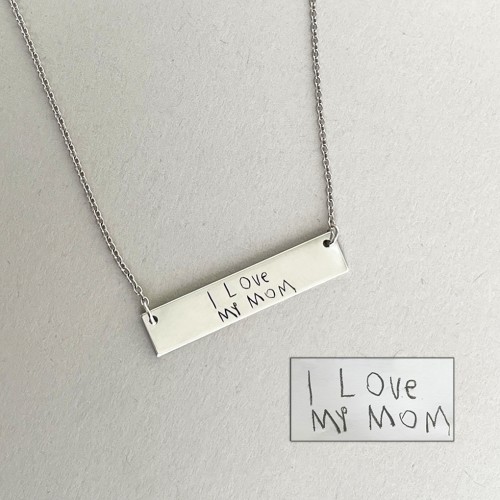 Personalized Handwriting Bar Pendant – 18K Gold Plated Silver