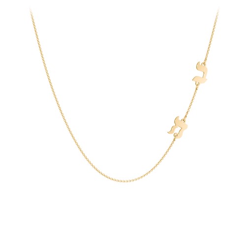 Hebrew Initial Station Necklace with 2 Letters – 10K Yellow Gold