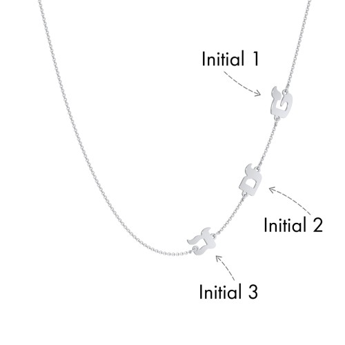 Hebrew Initial Station Necklace with 3 Letters
