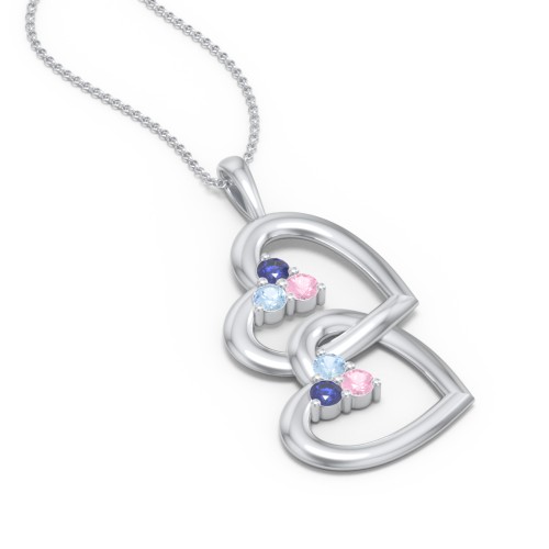 Unity Interlocking Hearts Birthstone Pendant – Sterling Silver with Blue Sapphire, Blue Topaz, and Pink Tourmaline